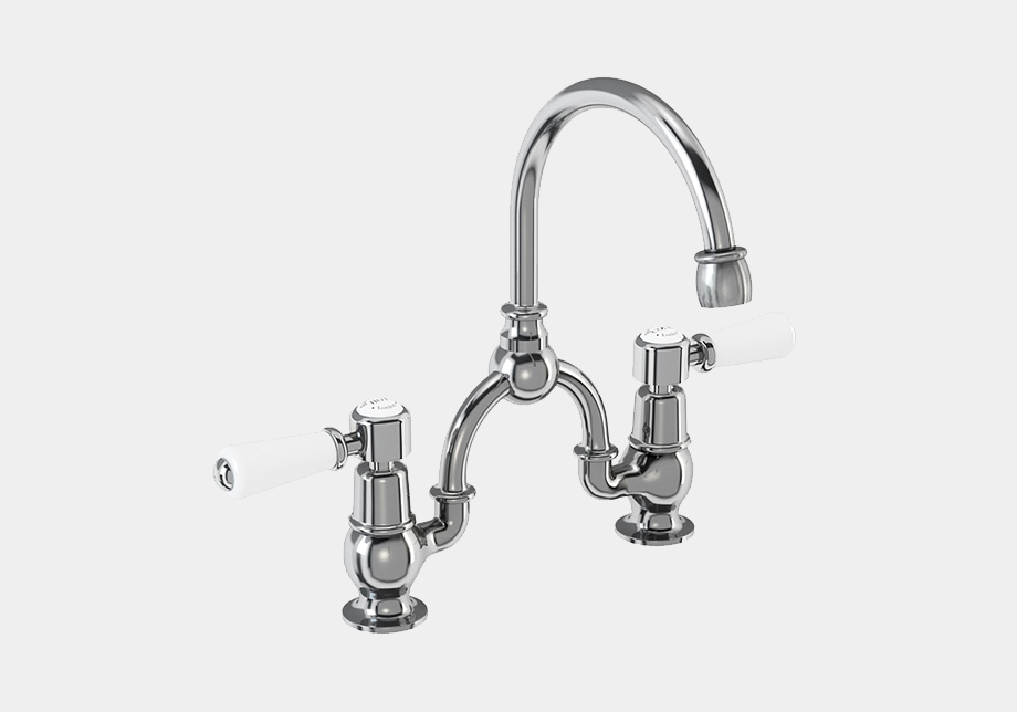 Kensington Two Tap Hole Arch Mixer in Chrome/White with Curved Spout (200mm Centres)
